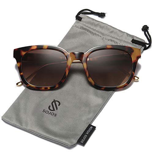 SOJOS Vintage Occhiali da Sole Quadrati Polarizzate Uomo e Donna Unisex SJ2050 Con Tartaruga Telaio/Marrone Polarizzata Lente