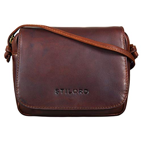 STILORD ‘Marie’ Pochette Donna Pelle Borsa Tracolla Donna Piccola Borsetta Stile Vintage in Cuoio Clutch Ragazza Spalla, Colore:cognac marrone scuro