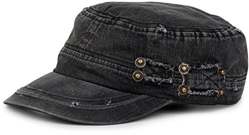 styleBREAKER berretto militare dal look washed, used, vintage, regolabile, unisex 04023011, colore:Nero