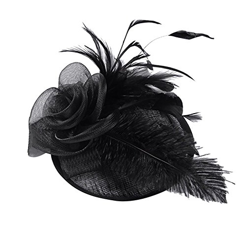 Topgrowth Cappelli Eleganti Donna Copricapo Nozze Cappello da Festa Cappelli Cerimonia Vintage Piuma Fiore Partito Cappello (Nero)
