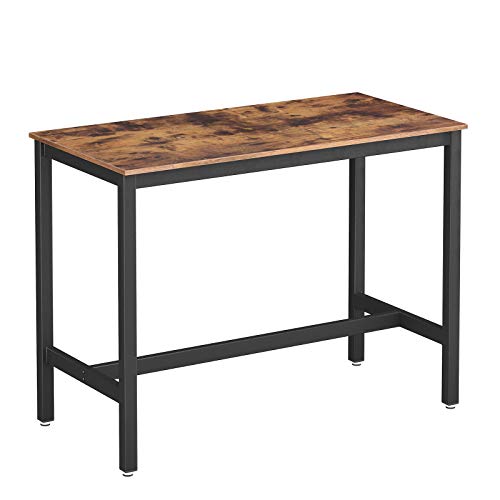 VASAGLE Tavolo Alto da Bar in Metallo, Tavolo per Colazione, Tavolo d’Appoggio, Struttura in Ferro, Effetto Legno, Cucina, Salotto, Cantina per Feste, Marrone Vintage LBT91X