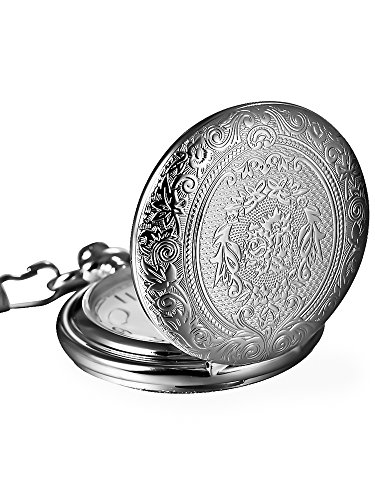 Vintage in Acciaio Inox Argento Quarzo Orologio da Tasca Collana Catena