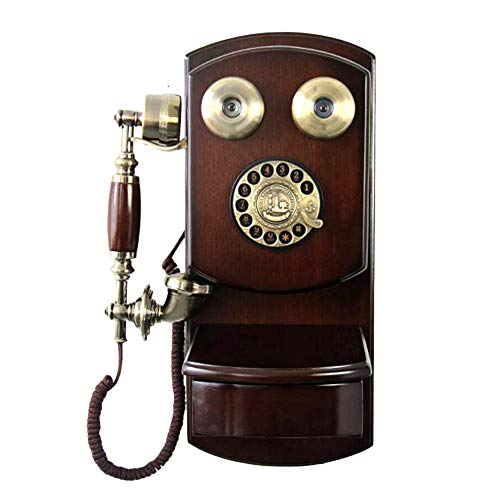 Winnerruby Vintage Dial Telefono, Classico Marrone Retro Telefono Fisso a Parete con Classic Metal Bell Vivavoce e Funzione di Ripetizione per casa Ufficio Bar Decorazione