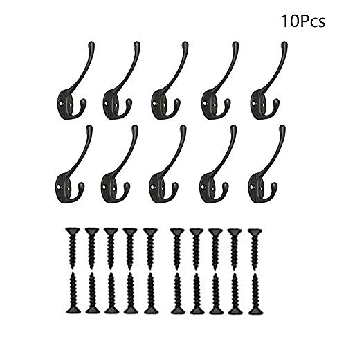 10 Pezzi Ganci Appendiabiti Vintage in Metallo Antico Gancio Appendiabiti da Parete per Bagno Cucina Soggiorno Vestiti Sciarpa Cappello Giacca Asciugamani Accappatoio Nero con 20 Viti