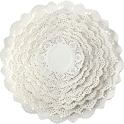 160 Pezzi Taglie Assortite Centrino Rotondo Carta in Pizzo Centrini Pizzo Tovagliette per Piatti in Pizzo per Confezione di Torta, Dessert, Matrimonio, Decorazione per Tavola, Bianco