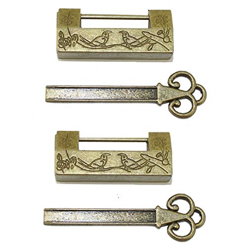 2 set di lucchetti vintage antichi cinesi con serratura a forma di uccello con chiave per armadietto gioielli cassetto valigia