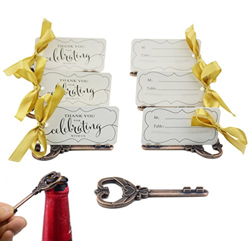 50 pz Multi Funzione Vintage Scheletro Chiave Apribottiglie Posto Titolari di Carta Per Matrimoni Tavolo Nome Carte Per Ospite Memoria (Rame Antico)