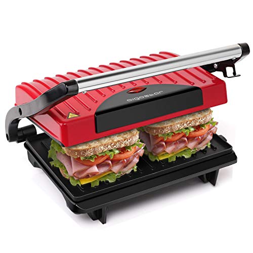 Aigostar Warme 30HHH  Panini MakerGriglia Pressa a sandwich Griglia elettrica 700 Watt Fredda al tocco Antiaderente Indicatore luminoso Rossa Design esclusivo