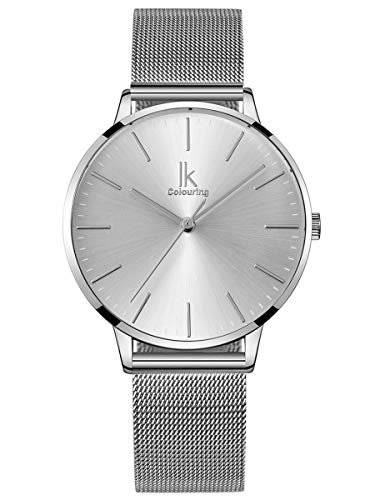 Alienwork Orologio Donna Acciaio inossidabile Cinturino in Maglia Acciaio Inossidabile argento Analogico Quarzo Impermeabile Ultra-sottile