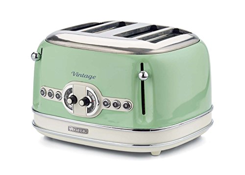 Ariete 156 Tostapane Vintage 4 Fette, 1600 watt, 6 livelli di tostatura, in acciaio inox verniciato in colore Verde pastello; senza pinze