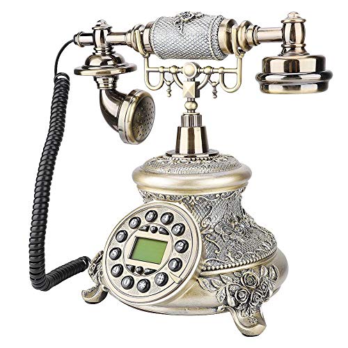 ASHATA Telefono retrò, Telefono Europeo Vintage con Cavo Telefono Cordless FSK/DTMF, Telefono Fisso Telefono da Tavolo con Display LCD per la Casa