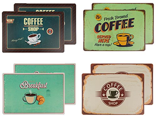 Bada Bing, tovaglietta con scudo pubblicità per caffè shop stile retrò , set da 8, Tischset eckig