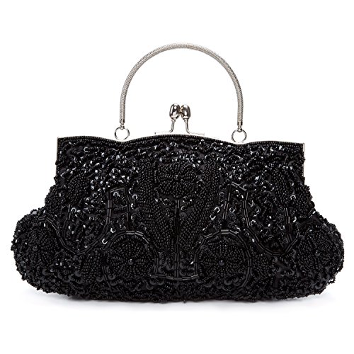 BAIGIO Pochette Elegante Nera Perle, Clutch Donna Cerimonia Borsetta da Sera Borsa a Tracolla Catena per Matrimonio Sposa Cocktail Festa