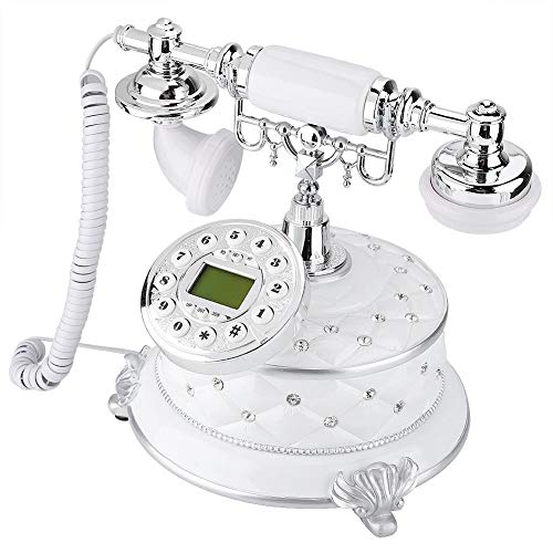 Bewinner Telefono Antico con Auricolare, Vintage Retro Gemstone Bianco Telefono Decorativo Antico, FSK e DTMF ID chiamante, Calendario elettronico, Uso per Regali, Soggiorno, Hotel, Home Store