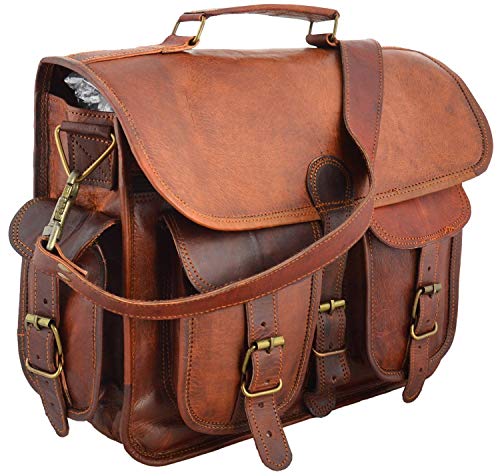 Borsa messenger, cartella per laptop e libri in vera pelle per uomini e donne, in stile vintage, fatta a mano, robusta e anticata (14 CHERRY BAG)