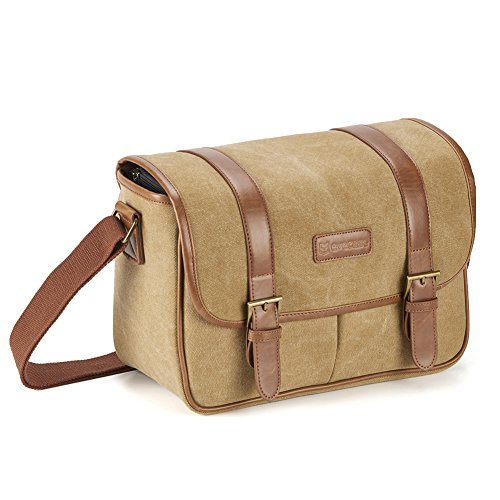 Borsa per Fotocamera, Evecase Custodia Fondina Vintage in Canvas da Trasporto con Cinghia per Macchine Fotografiche Fotocamera – Cachi