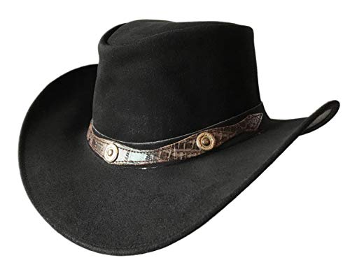 BRANDSLOCK Mens Vintage Grande Bordo del Cowboy Australiano di Stile Occidentale Bush Cappello L Nero