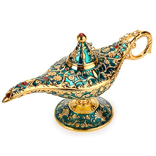 BTSKY Lampada magica di Aladino classica ed elegante, con confezione regalo, in raffinato stile vintage e retrò, decorazione centrotavola, per casa o ufficio , metallo, Green