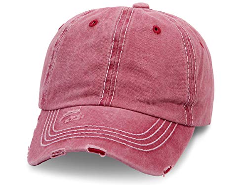 Cappellino con Visiera | Berretto da Baseball | Uomo | Donna | Cotone | Jeans | Slavato | Taglia Unica per Adulti | Vintage, Rosso