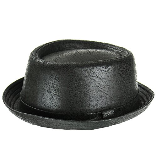 Cappello di pelle Effetto Vintage con Finiture Morbide, Black, 59