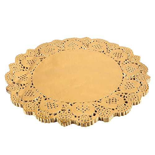 Centrini – 60-pack rotonda Lace tovagliette per torte, dolci, cotto Treat display, circolare foil Doilies, ideale per matrimoni, tavola Décor, oro – 30,5 cm di diametro