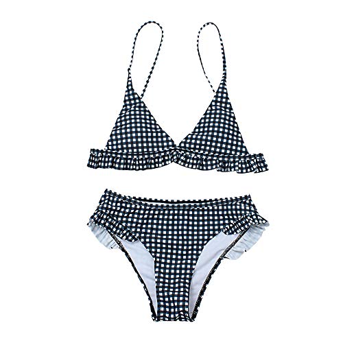 CheChury Donna Costume da Bagno Push Up Imbottito Reggiseno Bikini Donna Due Pezzi Swimwear Abiti da Spiaggia Stampa a Quadri Vintage Brasiliano Cute Beachwear Ruffles Flounce Regolabile