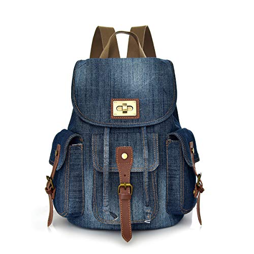 CHEREEKI Zaino, Zaino Borsa Jeans Vintage con Tasche Multiple per Laptop da 14 pollici per Daypack Casual  Scuola e Viaggio