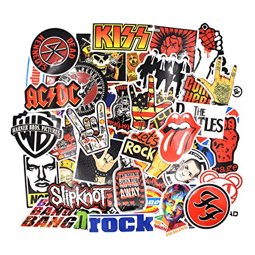 Chileeany 52 Pezzi – Adesivi Valigia, Retro Vintage Stickers per Valigia, Skateboard, Chitarra (Rock Band)