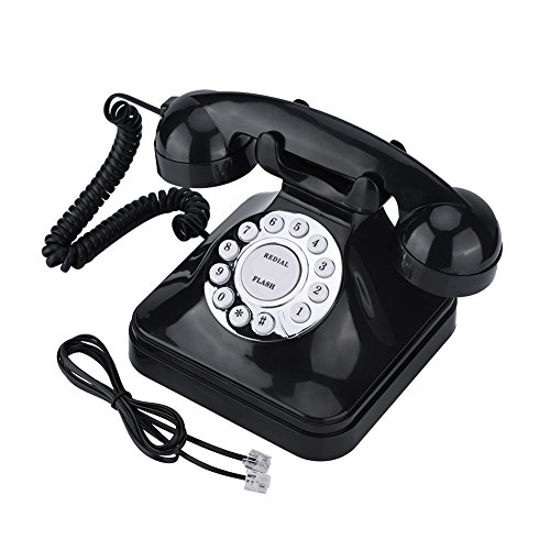 DERCLIVE Wx-3011 Telefono Fisso Nero Multifunzionale Vintage in Plastica Retro Telefono Fisso Nero