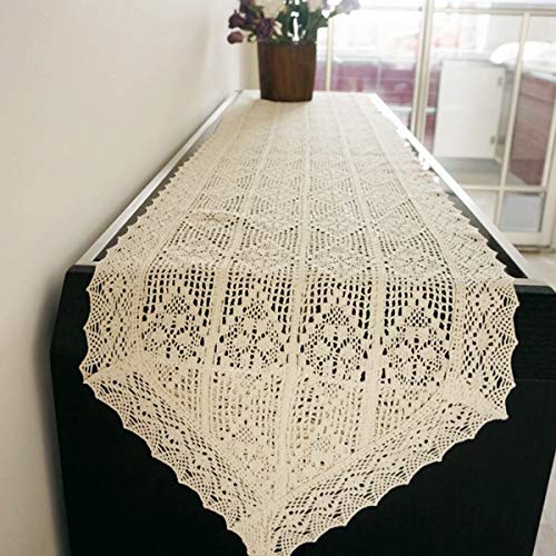 DOKOT Vintage Runner da Tavola Com e Sciarpa Decorazioni per La Casa Ricamato Uncinetto Cotone Beige 40x180cm