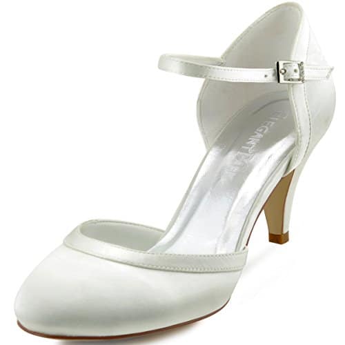 Elegantpark HC1509 Scarpe da Sposa con Tacco Scarpe Chiuse Donna (Avorio), 38 (UK 5)
