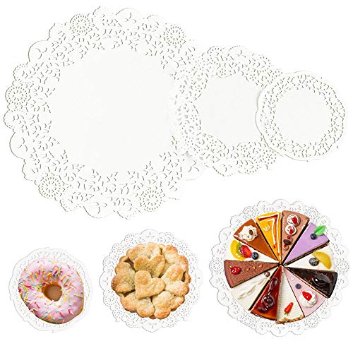 EMAGEREN Centrini Carta Pizzo Centrini Scavato Vintage Lace Centrini di Carta Torta Imballaggio Pads 300 Pezzi Carta Pizzo Merletto Rotondo di Carta Centrini Torta Nuziale Decorazione