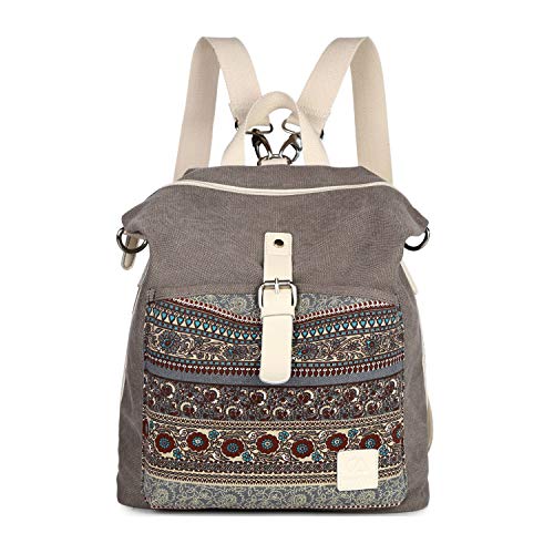 EVEOUT Zaino di Tela Bohemien Zaino Casual da Scuola per Ragazze Adolescenti, Zaino da Donna Tribale Azteco Vintage in Tela per Viaggio di Vacanza Escursionismo Campeggio 3 Modo di Indossare