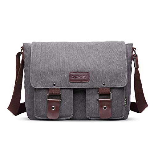 FANDARE Vintage Borsa a tracolla Borse a spalla da Uomo Borsa di Tela Sacchetto Donna Borse Messenger di tela per 7.9 pollice Tablet Commerciale lavoro scuola Shopping Grande Crossbody Bag Grigio
