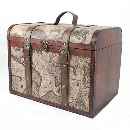 Finegiftsuk – Cassa in legno vintage deluxe, misura grande, motivo: mondo. Ideale come regalo di Natale, per festa del papà, San Valentino, festa della mamma, regali, compleanno, matrimonio. Per lui e per lei.