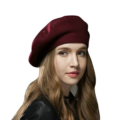 FLY HAWK Cappello Donna Invernali Baschi di Lana Elegante – Berretto Vintage Donna Ragazze Caldo Stile Francese, Beanie Piatto in Autunno ed Inverno Rosso Vino