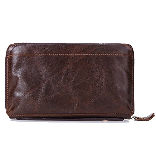 Gendi maschile portafoglio marrone della pelle bovina uomini Pochette Vintage 100% vera pelle frizione sacchetto di mano doppia cerniera borsa per Maschio (caffè)
