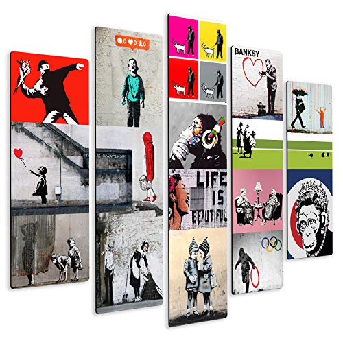 Giallobus – Quadro multipannello – Banksy – Collage – Stampa su Legno MDF – Pronto da Appendere – 140×100 cm