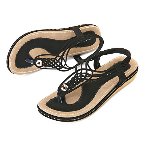 gracosy Sandali Piatti Infradito Donna, Scarpe Estivi da Spiaggia 2019 Tacco Bassi Open Toe Sandali Eleganti Gioiello Casual Strass Elastico Anti Scivolo Grande Blu Beige Nero Argento