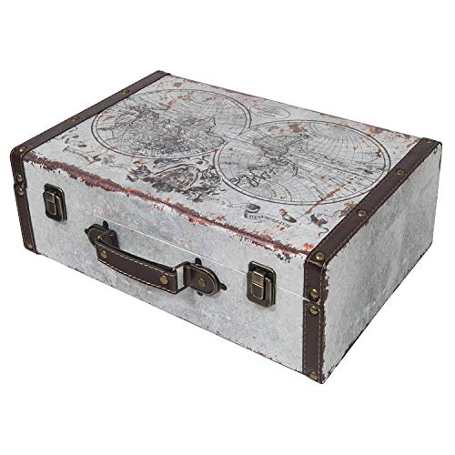 HMF 6430-138 Valigia in Legno Vintage | 38 x 26 x 13 cm | Grande | Decorazione Mappa del Mondo
