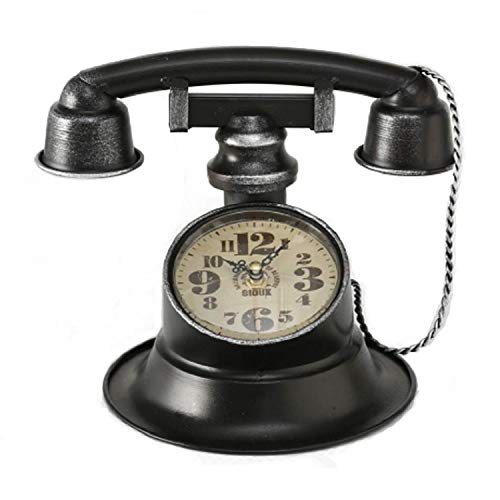 Home Collection Casa Arredamento Decorazione Interni Accessori Orologio da Tavolo a Forma di Telefono Vintage Ferro Nero
