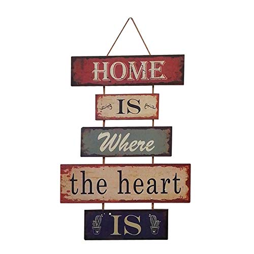 HUABEI Cartello Vintage in legno da appendere alle parete  Home is where the heart is