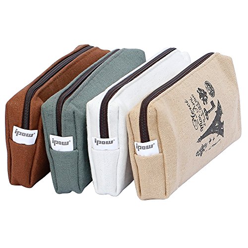ipow 4pz Astuccio portapenne Astuccio vintage Astuccio scuola Astuccio a bustina in tela e cerniere Lavabile Misura ideale 21 x 8,8 x 4.5 cm o come borsa per cosmetici o portamoneta