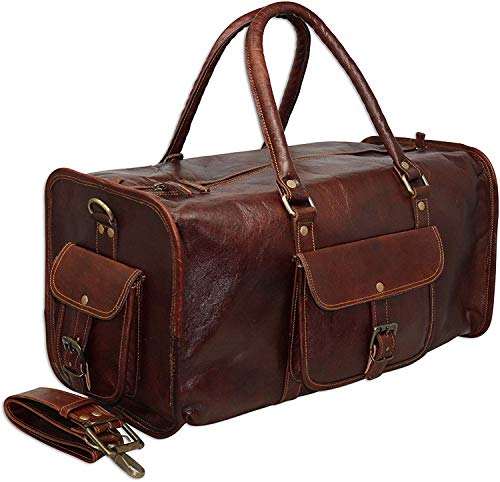 Jaald 50 Cm Borsone Bagaglio Tracolla da Viaggio Campeggio Sportiva Fitness Sport Carry on Palestra a Mano in Vera Pelle da Uomo Donna Regalo Vintage Valigia Borsa Leather duffel travel luggage bag