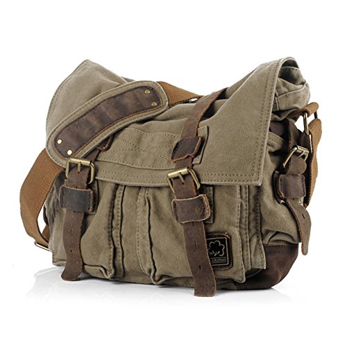 Jonon Borsa a tracolla in tela da uomo vintage militare laptop 13.3-17″ (Size 13.3″, verde)