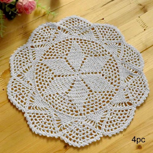 Kilofly – Centrini in cotone all’uncinetto, motivo esagonale, 34,80 cm, confezione da 4 pezzi, Cotone, White, 30,5 cm