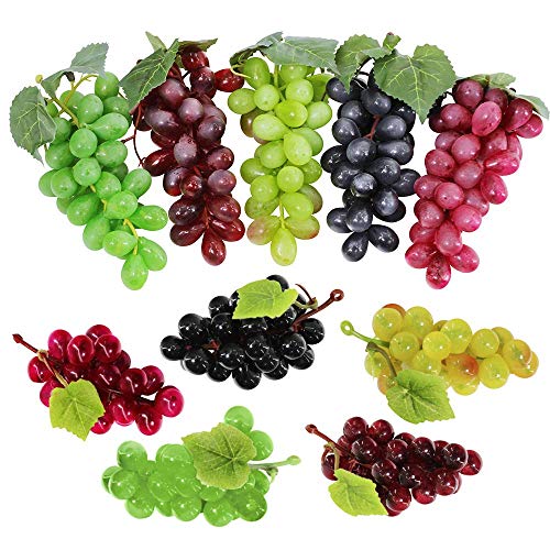 Kyrieval 10 UVA Varie UVA Artificiale UVA Glassata Cluster UVA in Gomma Bundle per Bomboniera Vintage Centrotavola Vino Decor Finto Puntelli Frutta