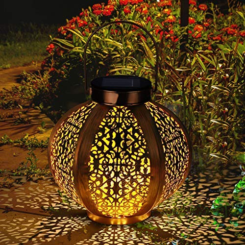 Lanterna Solare da Giardino GolWof Lanterna Solare LED Lanterna Solare Luci Solari Esterno Decorative Luce Solare da Esterno per Patio Fuori Lampada Esagonale  Oro