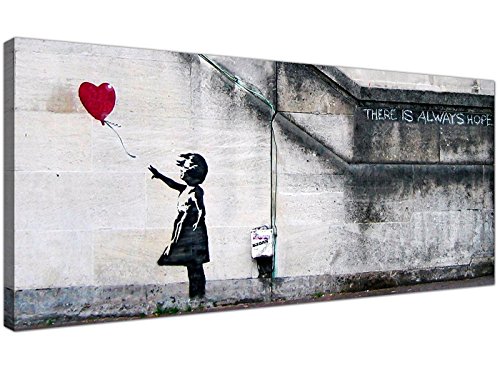 Large Canvas Prints of Banksy’s Girl with the Red Balloon for your Dining Room – Graffiti Wall Art – 1050 – WallfillersÃ‚Â® by Wallfillers