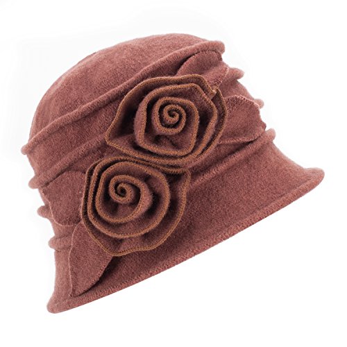 Lawliet Cappello cloche da donna vintage, elegante e caldo berretto per l’inverno 287_Brown Taglia unica
